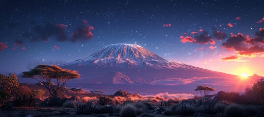 Evening View of Kibo with Uhuru Peak at Mount Kilimanjaro