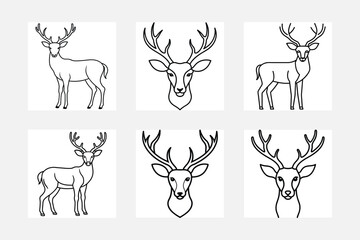 Adorable Deer Line Art Set for Kids Coloring
