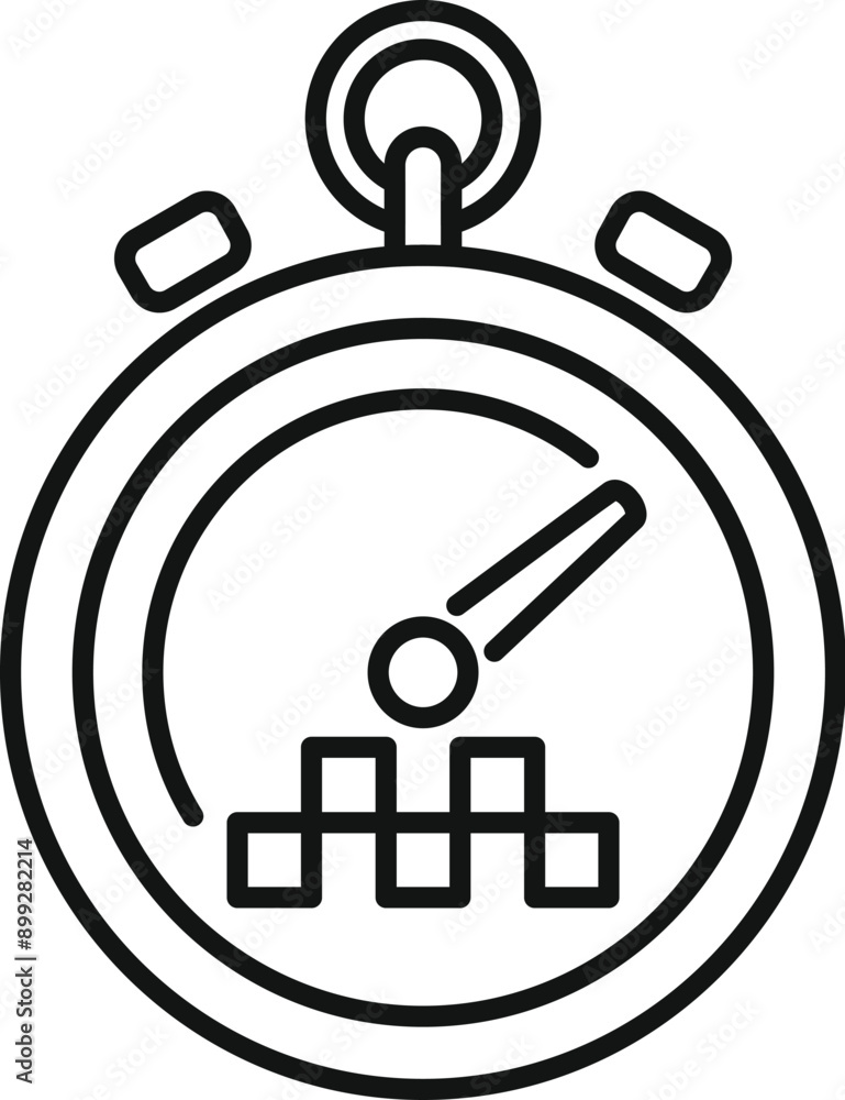 Poster simple line icon of a stopwatch with its hand moving and a bar chart growing inside, symbolizing the