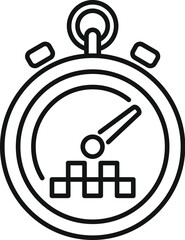 Simple line icon of a stopwatch with its hand moving and a bar chart growing inside, symbolizing the pressure of a deadline approaching