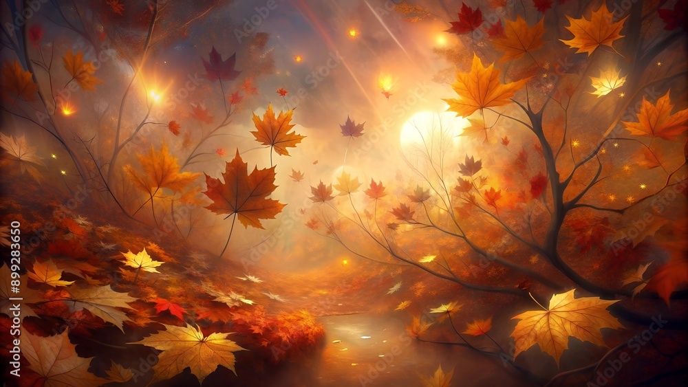Poster autumn view with colorful autumn leaves on an abstract background