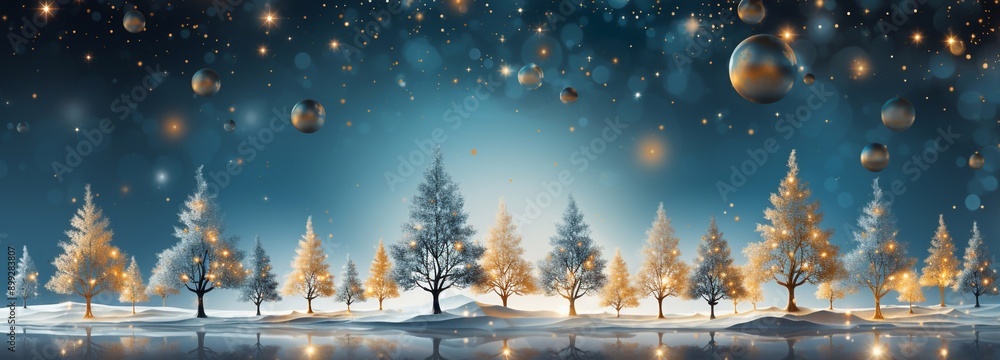 Wall mural happy new year merry christmas winter holidays celebration concept fir tree horizontal greeting card