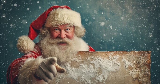 Santa Claus holding old scroll. Portrait Isolated