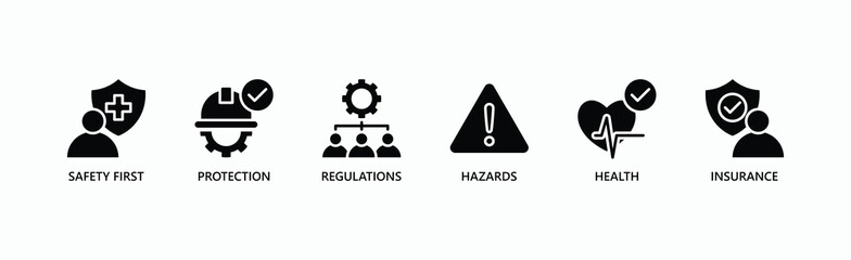 Work Safety Banner Web Icon Vector Illustration Concept With Icon Of Safety First, Protection, Regulations, Hazards, Health, Insurance