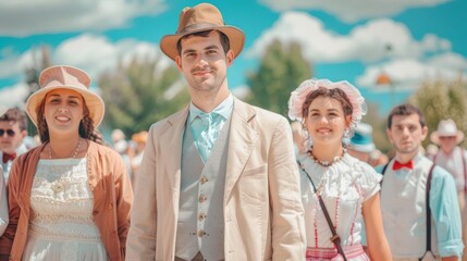 Obraz premium A Photo of A retrothemed Labour Day celebration with participants dressed in historical work attire, reenacting significant events from the labor movement