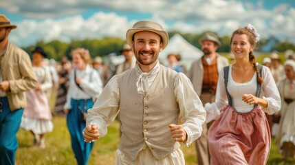 A Photo of A retrothemed Labour Day celebration with participants dressed in historical work attire, reenacting significant events from the labor movement
