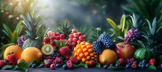 Concept of Delicious and Tasty Exotic and Tropical Fruit