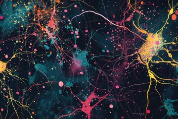 Colorful neuron network, abstract brain cells, scientific illustration