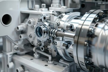 Industrial machinery close-up, intricate metal gears, mechanical engineering, precision technology concept