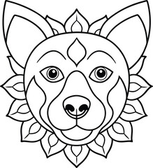 dog face coloring page kids friendly simple line art cute puppy head with geometric flower mandala design pattern minimal clipart art KDP coloring interior