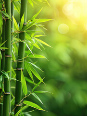 Green bamboo on a blurred tropical forest background.