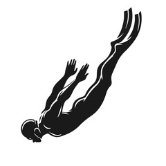 Clean black and white vector silhouette of a Diving isolated on white background