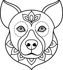 dog face coloring page kids friendly simple line art cute puppy head with geometric flower mandala design pattern minimal clipart art KDP coloring interior