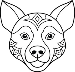 dog face coloring page kids friendly simple line art cute puppy head with geometric flower mandala design pattern minimal clipart art KDP coloring interior