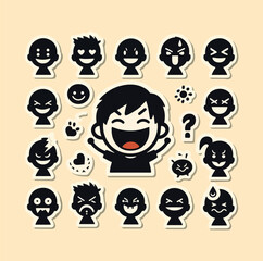 Expressive Silhouette Emotion Stickers with Happy, Angry, and Diverse Facial Expressions Pack