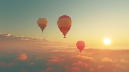 Fototapeta premium Hot air balloons floating in a serene sunset sky