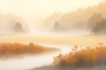 Naklejka premium Autumn landscape with trees near the river in soft tones, sepia