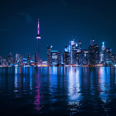 Obraz premium Downtown skyline at night with city lights