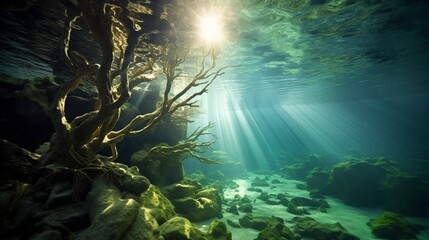 Obraz premium Beautiful view of the underwater world. Generated Ai