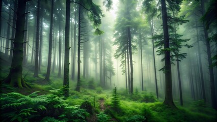 Fototapeta premium Misty Forest Path.