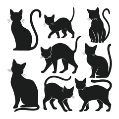 A set of Halloween cat silhouette vector