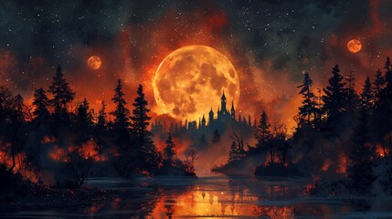 Halloween Art Postcard, Fantasy style illustration Halloween wallpaper background