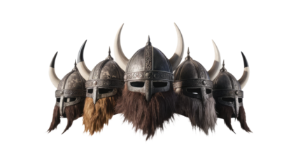 set of Viking helmets isolated on white background .