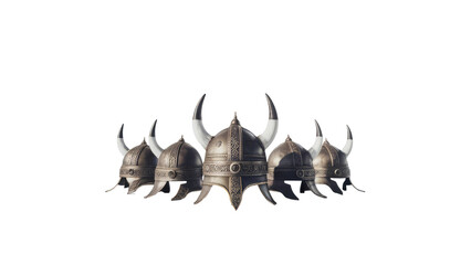 set of Viking helmets isolated on white background .