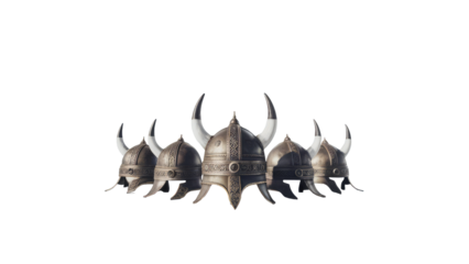 set of Viking helmets isolated on white background .