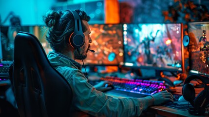Immersive gaming setup with headphones