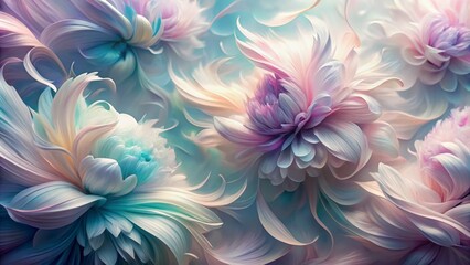 Fototapeta premium Whimsical pastel petals swirl and dance in mesmerizing fluid motion, creating an ethereal abstract art piece with soft, feathery textures.