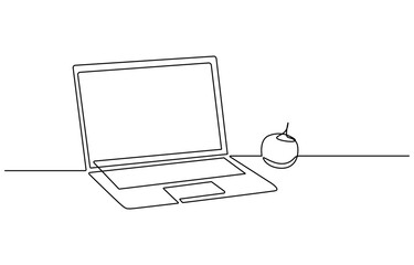 One line drawing of laptop gadget, continuous single line drawing of laptop computer, line art vector illustration, Simple abstract laptop line art drawing