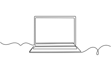 One line drawing of laptop gadget, continuous single line drawing of laptop computer, line art vector illustration, Simple abstract laptop line art drawing © Main