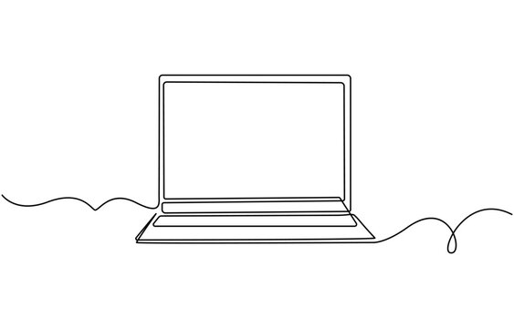 One line drawing of laptop gadget, continuous single line drawing of laptop computer, line art vector illustration, Simple abstract laptop line art drawing