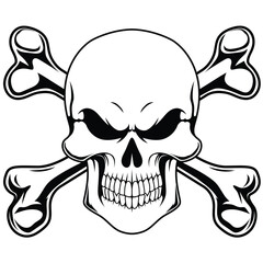 Skull and crossbones vector design. Angry skull tattoo design