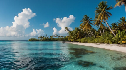 Fototapeta premium Tropical Beach Oasis with Palm Trees Swaying
