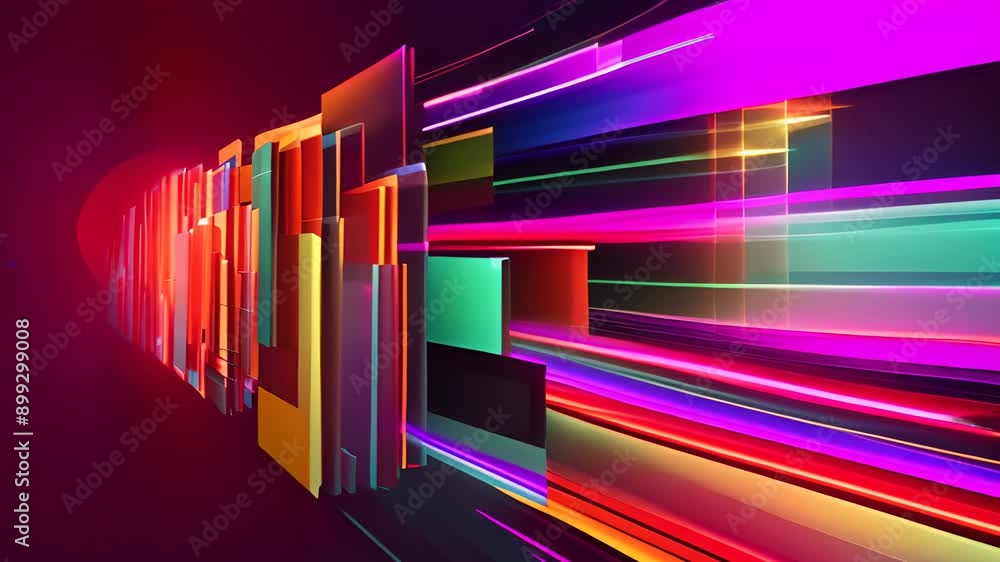 Poster dynamic abstract representation of digital folders in motion, featuring vibrant colors and sleek lin
