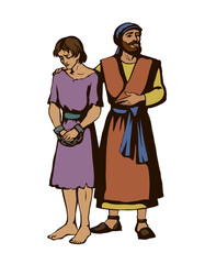 Vector drawing. Slave sold in the market