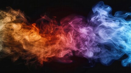 Fototapeta premium Multicolored smoke clouds on black, colorful abstract background, mysterious and dramatic
