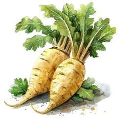 Parsnip, pale yellow, rustic look, watercolor style, isolated on white background