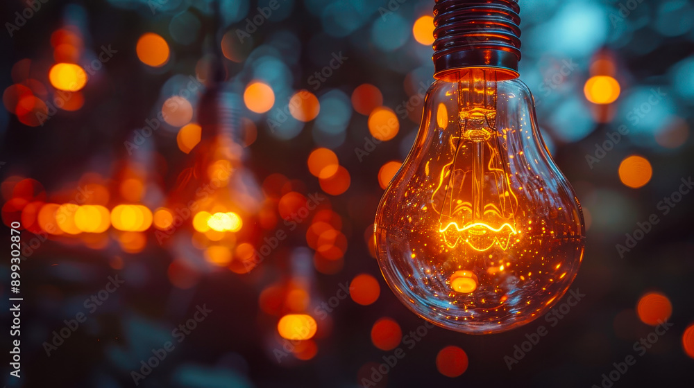 Aufkleber connected light bulb network sparkling in dark space representing creativity innovation and business