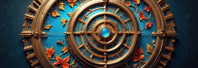 Obraz premium Ornate Golden Wheel with Floral Design.