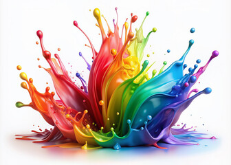 Vibrant rainbow paint splash isolated on transparent background, with colorful droplets and streaks creating a dynamic, abstract, and artistic visual effect.
