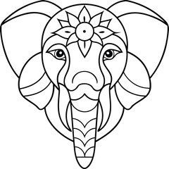 Elephant head coloring page kids friendly simple line art cute elephant  face with geometric flower mandala design pattern minimal clipart art KDP coloring interior