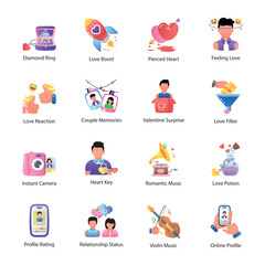 Fototapeta premium Collection of Dating and Valentine Flat Style Icons