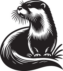 Obraz premium Otter silhouette vector art illustration White Background Free Download
