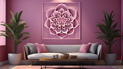 a simple and elegant wall with a pink color and a blank mockup frame 