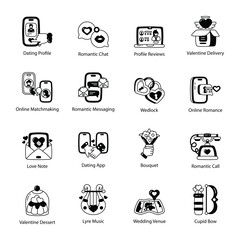 Latest Pack of Online Dating Glyph Style Icons 

