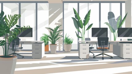 Modern Office Interior Design with Plants and Sunlight