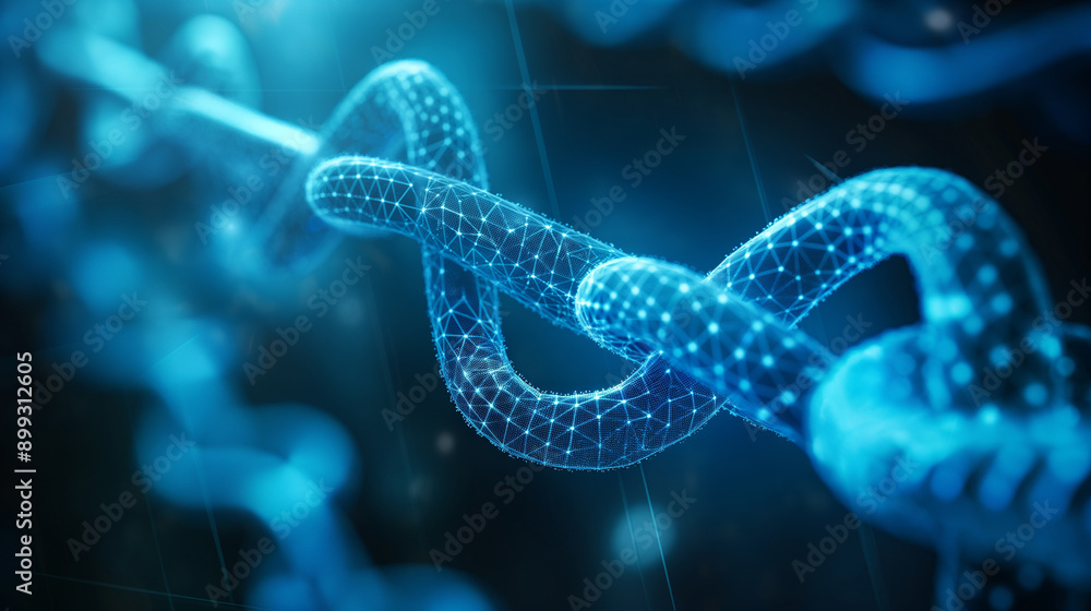 Poster blockchain technology concept. futuristic blue background with dots and lines. abstract outline tech